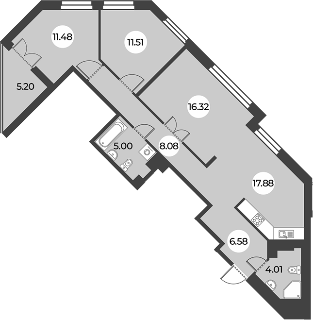 3-комнатная квартира 83.46 м², 13/24 эт., ЖК «Огни Залива»